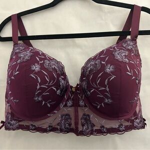 Daisy Fuentes Purple Floral Embroidered Bra with Underwire